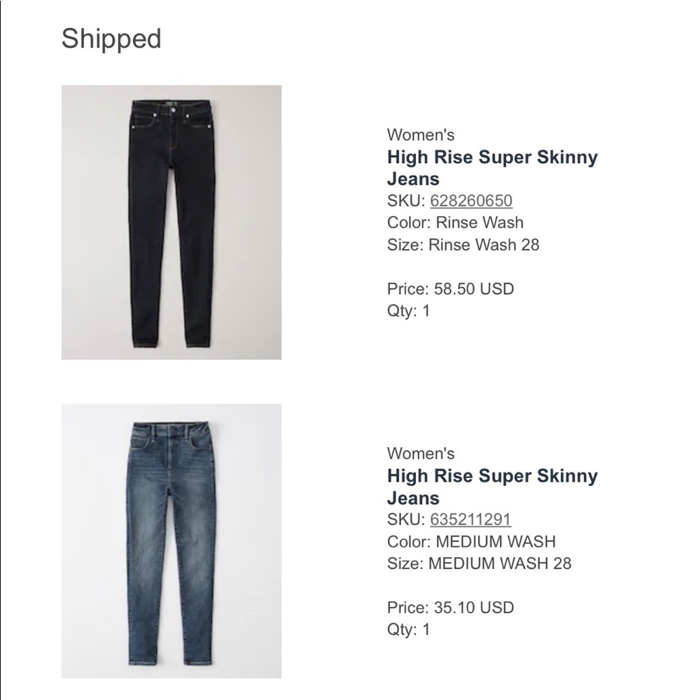 2 Abercrombie Super Skinny High Rise Jeans 6 Reg